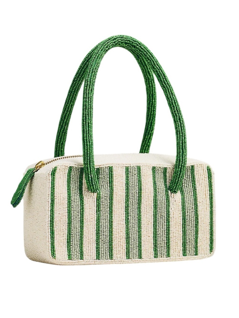 Anthropologie Green Stripe Glass Bead Box Bag Mini Purse NWT